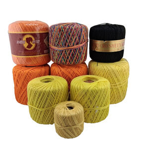 Lot of 9 Mercerized Cotton Crochet Thread Mixed Lot Orange Yellow Black Yarn